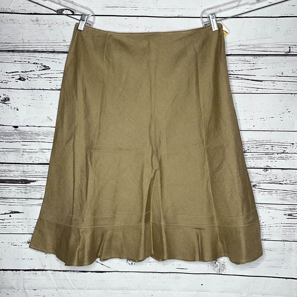 Talbots NWT Size 18 Tan 100% Irish Linen Elastic Waist Flounce Hemline Skirt